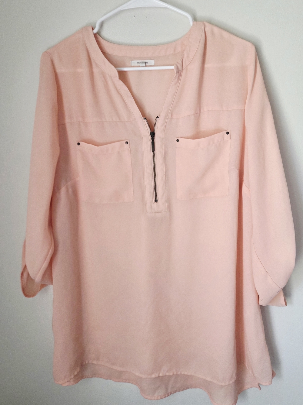 Maurices Light Peach Zip-Front Blouse